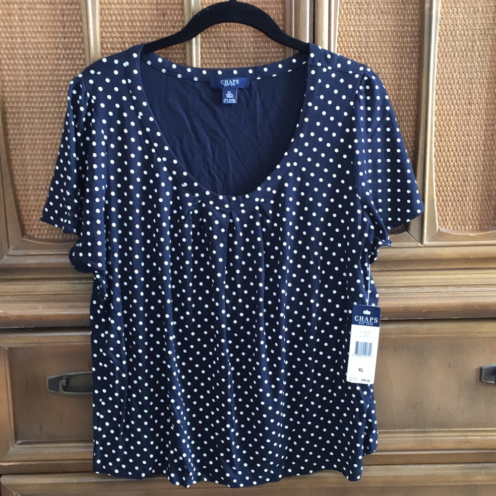 Chaps navy polka dot top
